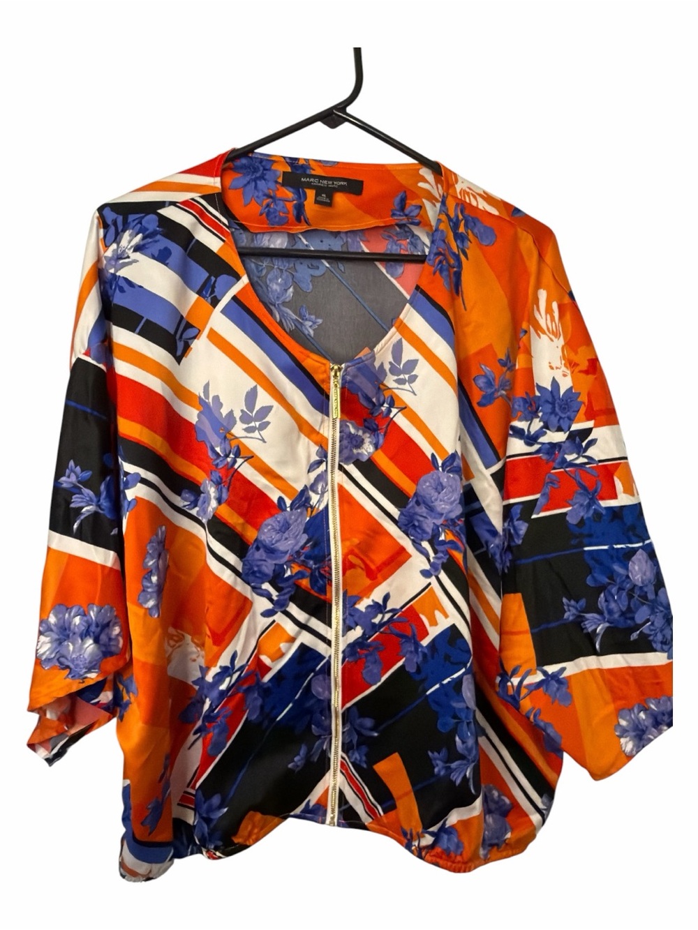 Women’s Marc New York Orange Blue And White Zip Top